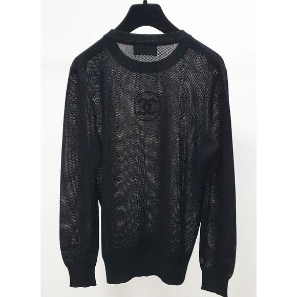 Chanel Black CC Logo Jumper with Net Sleeves - Size S - Picture 2 of 6